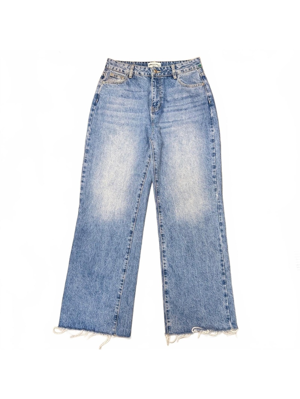 Princess Polly High Waist Wide-Leg Size 8 Jeans with Raw Hem
